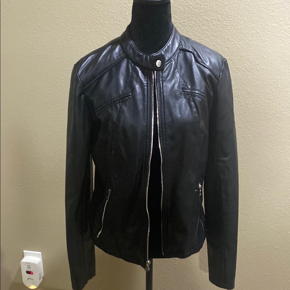 Guess Black Motorcycle Jacket with Zippered Front